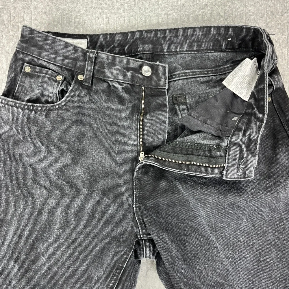 Zara Baggy Wide Leg Jeans Men 34/32x30.5 Black Distressed Raw Hem Straight Leg